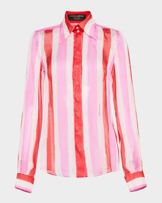 Dolce & Gabbana Stripe Button Down Chiffon Blouse