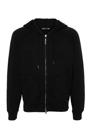 Tom Ford ORGANIC COTTON ZIP HOODED TOP Size: 52, colour: BLACK