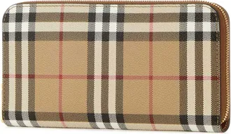 Burberry Womens Plaid Canvas Wallet Beige Polyurethane Polyester Cotton