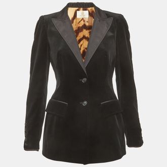Roberto Cavalli Black Velvet And Cotton Tuxedo Jacket