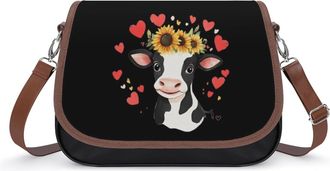 Generic Cow with Sunflower Crossbody Bags for Women Fashion Leather Shoulder Handbags With Adjustable Strap