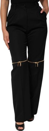 Dolce & Gabbana Womens Black Zip Detailed Wool Straight Leg Pants Virgin