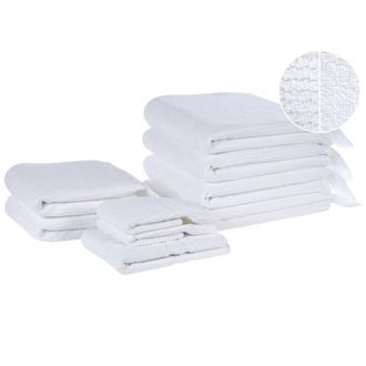 Beliani Conjunto De 9 Toallas De Algod&oacute;n Blanco Rizo Textura Borlas Decorativas Ba&ntilde;o Atiu