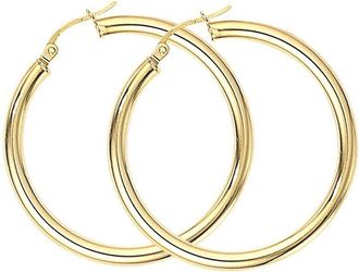 Jewelco London 18ct Gold Classic Round Tube Hoop Earrings 3mm - EGNR02471