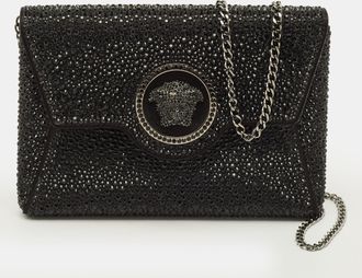 Versace La Medusa Crystals Black Satin Chain Clutch