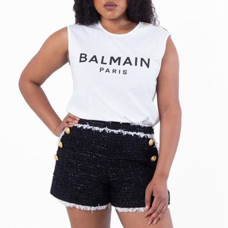Balmain Logo Print Button Embellished Tank Top, Size Medium