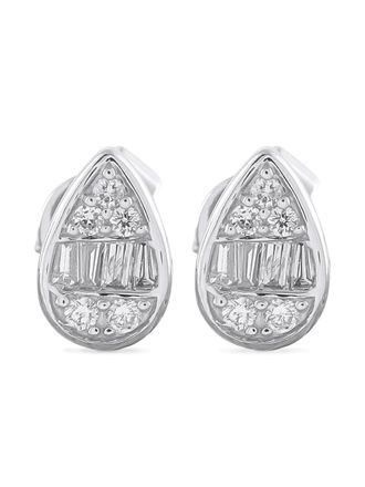Luxury Bazaar 14K white gold diamond studded earrings - Zilver