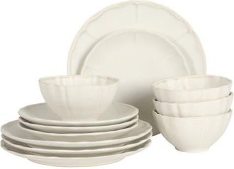 Gibson Home Vista Rossio 12-Piece Scalloped Edge Stoneware Dinnerware Set in White at Nordstrom