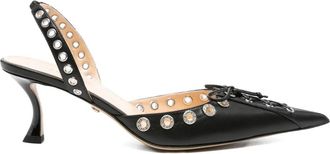 Mach & Mach Pumps verfraaid met kristallen en veters - Zwart