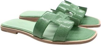 Herm&egrave;s Vert Jade Niloticus Lizard Oran Sandals Size 38