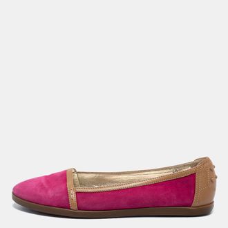 Tod's Tods Pink/brown Suede And Leather Ballet Flats