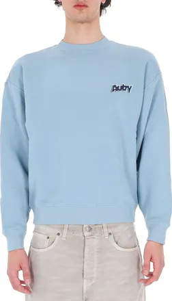 Autry Light Blue Central Logo Cotton Crewneck Sweatshirt