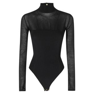 Elisabetta Franchi Body de cuello alto con paneles transparentes - Tops - Mujer - Negro - XS