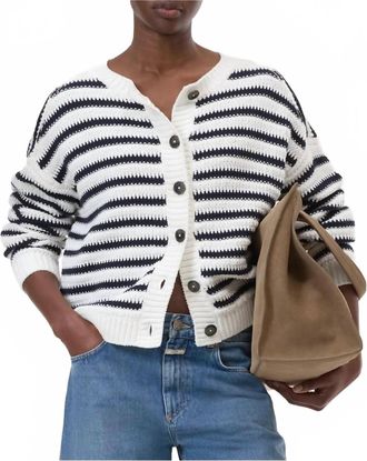 Closed Striped Crew Cardigan In Ivory Stripe