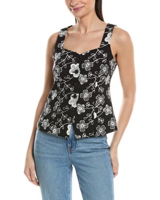 Ellen Tracy Floral Embroidery Long Vest