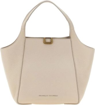 Brunello Cucinelli Borsa con Manico in Pelle - - Bags - Donna - Beige - ONE SIZE