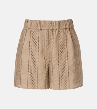 Brunello Cucinelli Shorts en mezcla de algod&oacute;n con bordado ingl&eacute;s