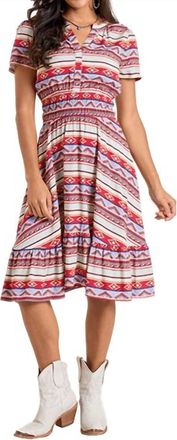 Panhandle Short Sleeve Elastic Waist Dress In Rust