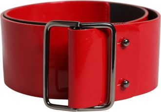 Costume National Red Wide Waist Silver Metal Buckle Womens Belt (Pre-Owned)