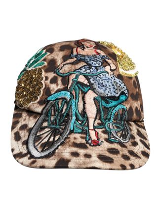 Dolce & Gabbana Womens Brown Leopard Sequin Sicily Baseball Cap Cotton Elastane Accessory