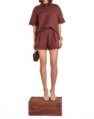 English Factory Womens Midnight Lace Linen Shirt In Chocolate Brown