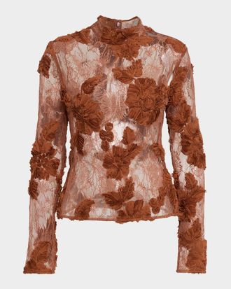 Aknvas Freja Floral Lace Mock-Neck Top