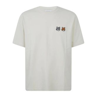 Maison Kitsun&eacute; T-Shirts, male, Beige, Size: S Double Fox Head Comfort Tee-Shirt
