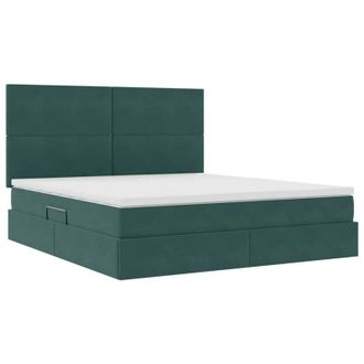 vidaXL with Mattress with Headboard Dark Green 160 x 200 cm Velvet vidaXL
