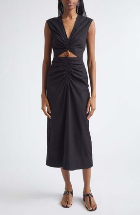 Veronica Beard Marisabel Bead Cutout Detail Stretch Cotton Dress in Black at Nordstrom, Size 16