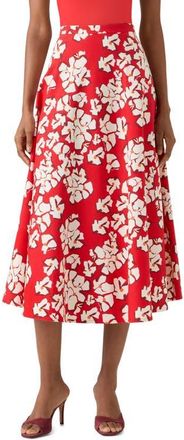 Akris Papercut Flower Stretch Denim Midi Skirt in Red-Cream at Nordstrom, Size 10