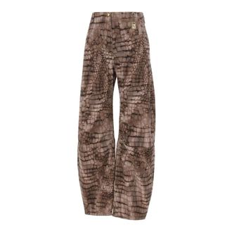 Elisabetta Franchi Wide Jeans, female, Brown, Size: W27 Drill Jeans with Alligator Print