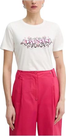 Twinset T-shirt met bloemenmotief - Dames - T-shirts - Wit - S - Katoen - Tops