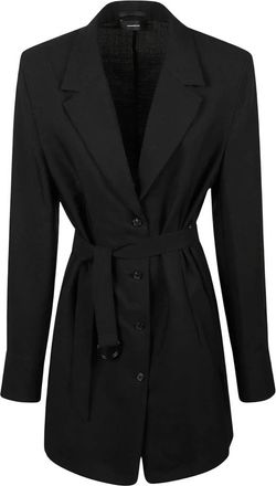 Wardrobe.NYC Licht Getailleerde Jurk met Shirtkraag - Dames - Shirt Kleedjes - Zwart - M - Leer - Kleedjes