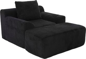 Urban Meuble Sill&oacute;n reclinable de pana negra con otomana