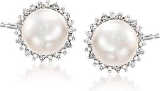 Ross-Simons 7mm Cultured Pearl Stud Earrings With Diamonds in Sterling Silver