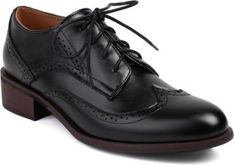 Generic Womens Lace Up Oxford Brogues Perforated Trim Block Heel Round Toe Textured Upper Dress Shoes Comfortable for Fashion Party,Black,10.5 UK