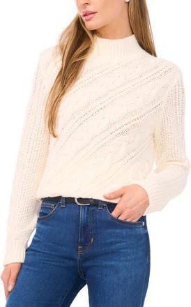 Halogen Diagonal Cable Mock Neck Sweater in New Ivory at Nordstrom Rack, Size Xx-Large