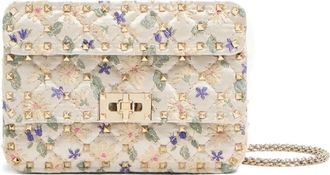 Valentino Garavani Borsa a spalla Rockstud Spike piccola in jacquard - Toni neutri