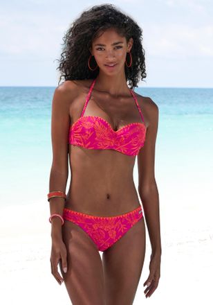 Venice Beach B&uuml;gel-Bandeau-Bikini VENICE BEACH Kensi, Damen, Gr. 34, Cup D, bunt (orange, pink bedruckt), Xtra Life LYCRA, bedruckt, kontrastfarbene Details, Bikin