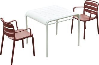 Vente-Unique Comedor de jard&iacute;n en polipropileno: una mesa An.90 cm y 2 sillones apilables - Terracotta - MOAH de MYLIA