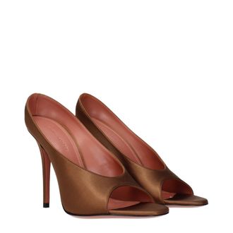 Amina Muaddi Womens Satin Open-Toe Pump Brown Upper Leather