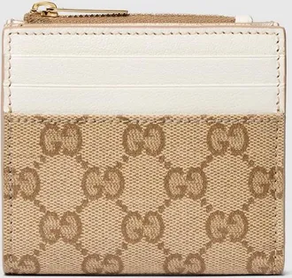 Gucci Zip Card Case With Color Slots, Beige, Original GG Fabric