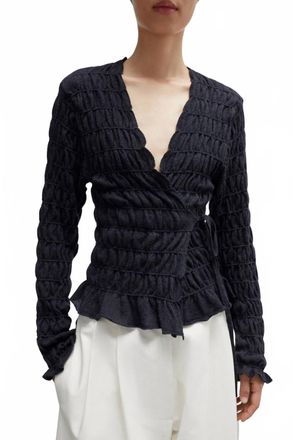 CORDERA Merino Wool Gathered Cardigan In Anthracite