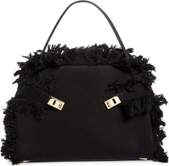 Ferragamo Medium Hug Fringed Top Handle Bag in Nero at Nordstrom