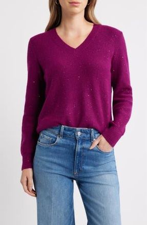 Caslon Sequin V-Neck Sweater in Purple Magenta at Nordstrom Rack, Size Xx-Small