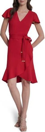 DKNY Short Sleeve Tulip Hem Fit & Flare Dress in Scarlet at Nordstrom Rack, Size 16