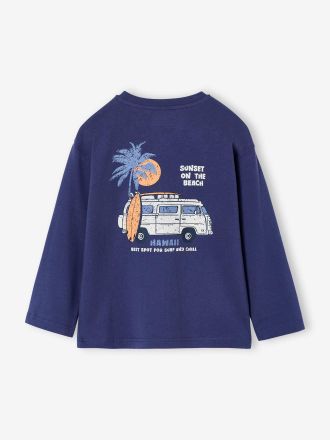 Vertbaudet Shirt mit Print f&uuml;r Jungen, Recycling-Baumwolle schieferblau