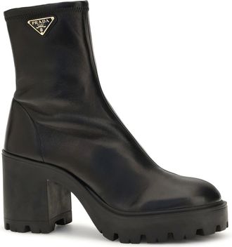Prada Womens Ankle Boots Black Stretch Leather