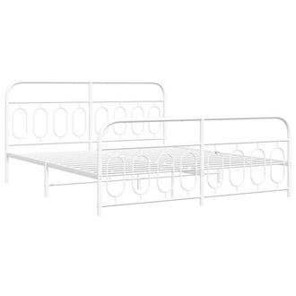 Berkfield Home Metal Bed Frame without Mattress with Footboard White 183x213cm | Size: 183x213 cm
