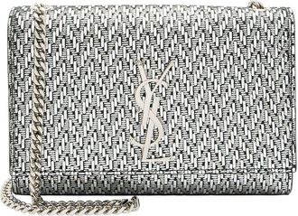 Saint Laurent Black Metallic Woven Leather Monogram Kate Small Shoulder Bag (Authentic Pre-Loved)